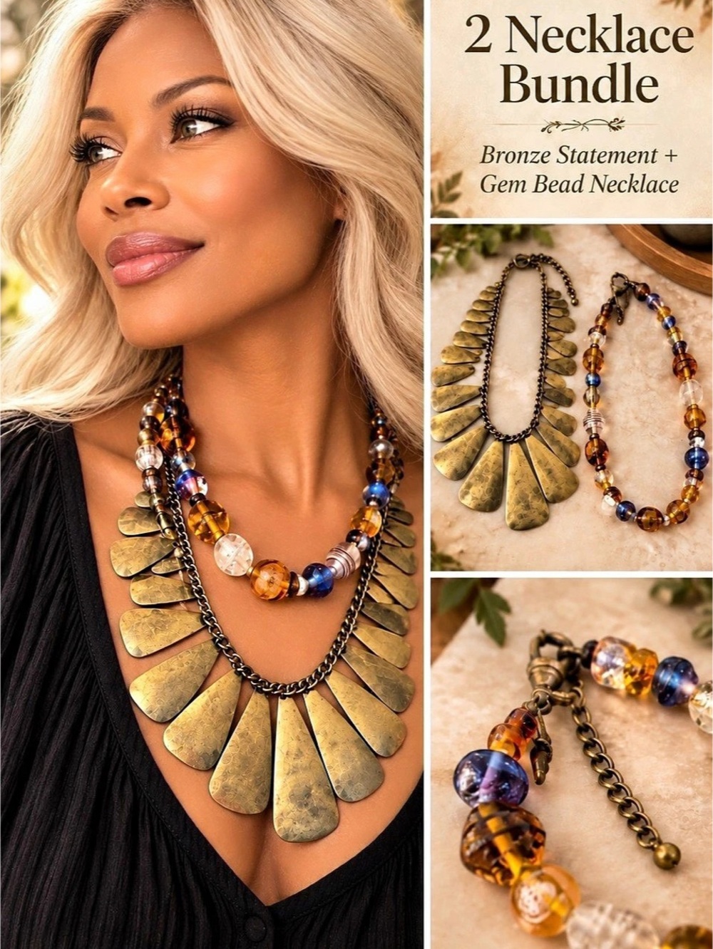 Bronze Statement Beaded Necklace Bundle